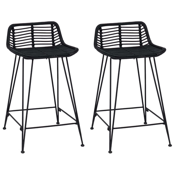 Schwarze Barhocker 2er Set Rattan/Stahl