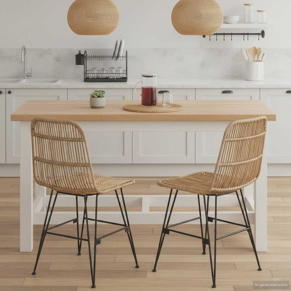 vidaXL Chaises de salle à manger 2 pcs Naturel 41 x 55 x 85 cm Rotin et Acier
