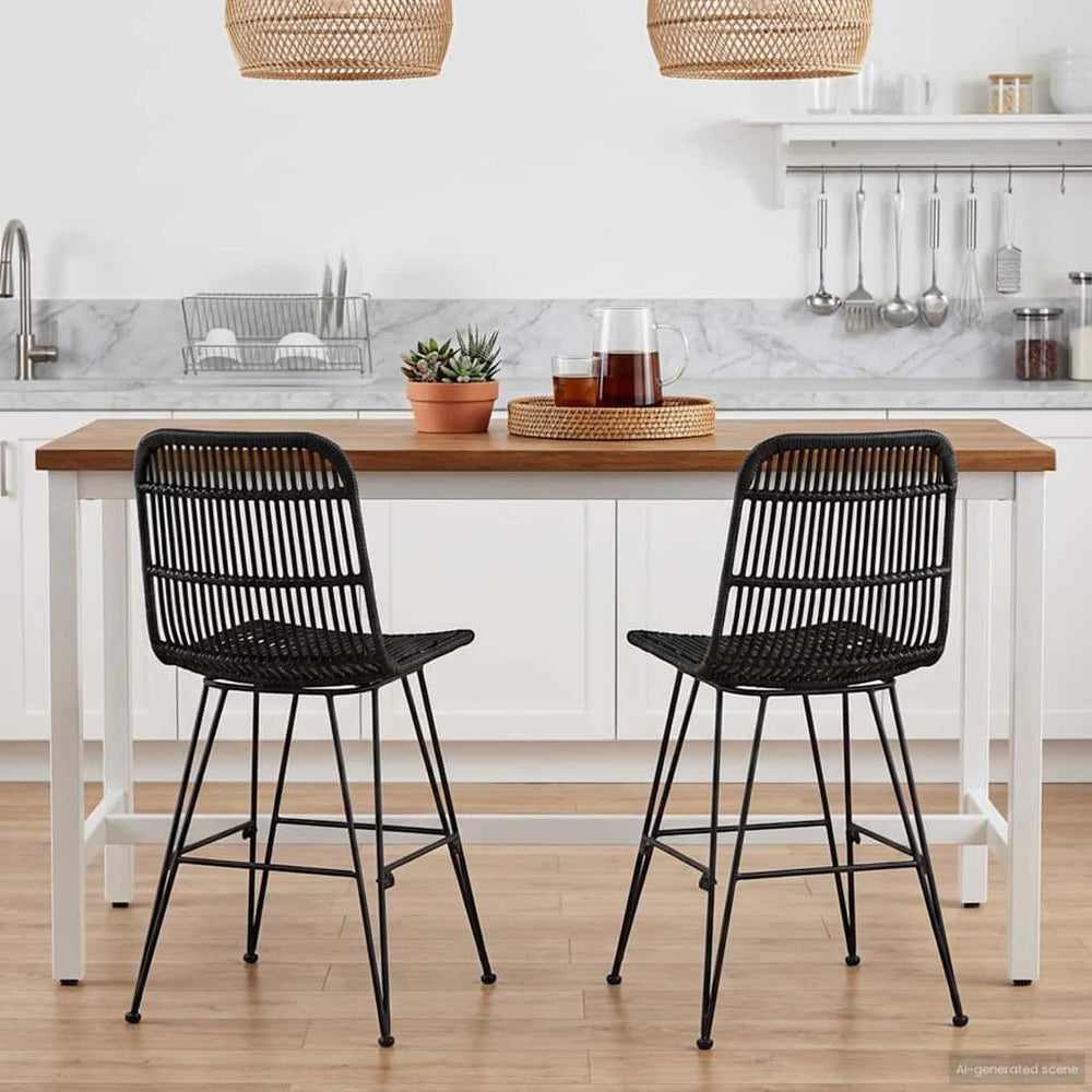 Esszimmerstühle 2er Set Schwarz Rattan Stahl