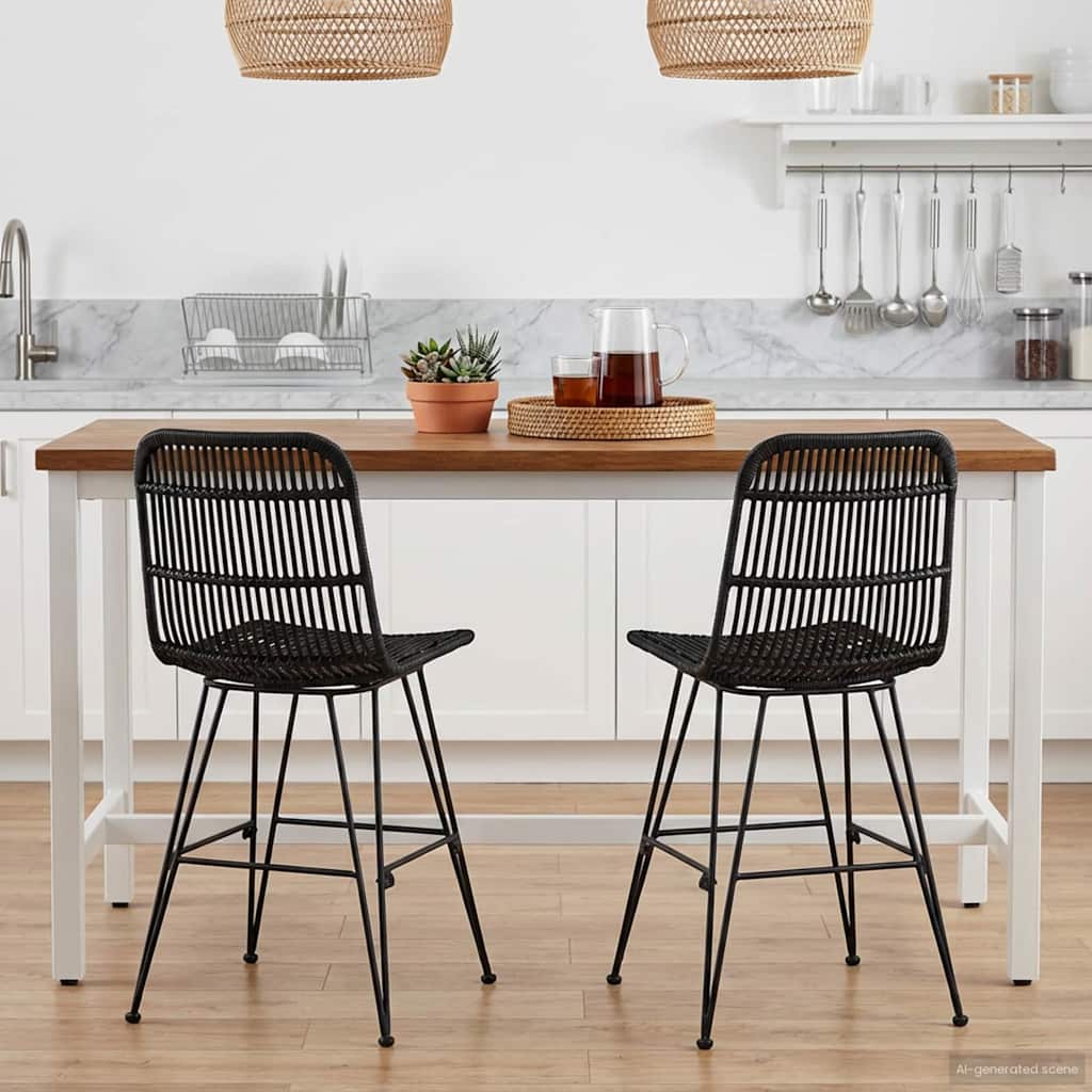Esszimmerstühle 2er Set Schwarz Rattan Stahl