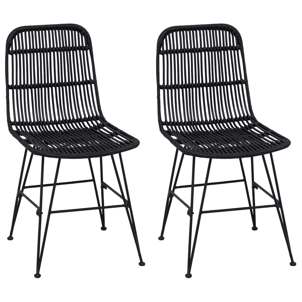 Esszimmerstühle 2er Set Schwarz Rattan Stahl