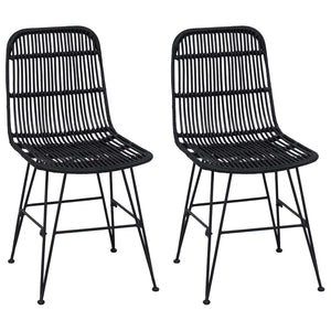 Esszimmerstühle 2er Set Schwarz Rattan Stahl