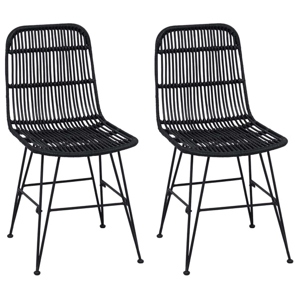 Esszimmerstühle 2er Set Schwarz Rattan Stahl