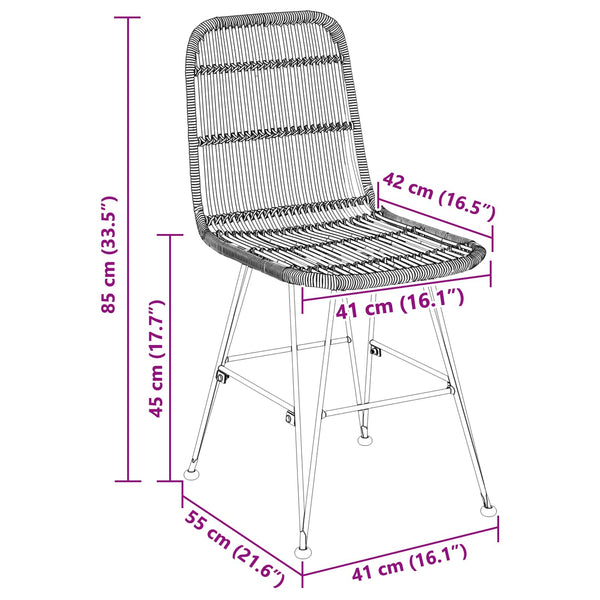Esszimmerstühle 2er Set Schwarz Rattan Stahl
