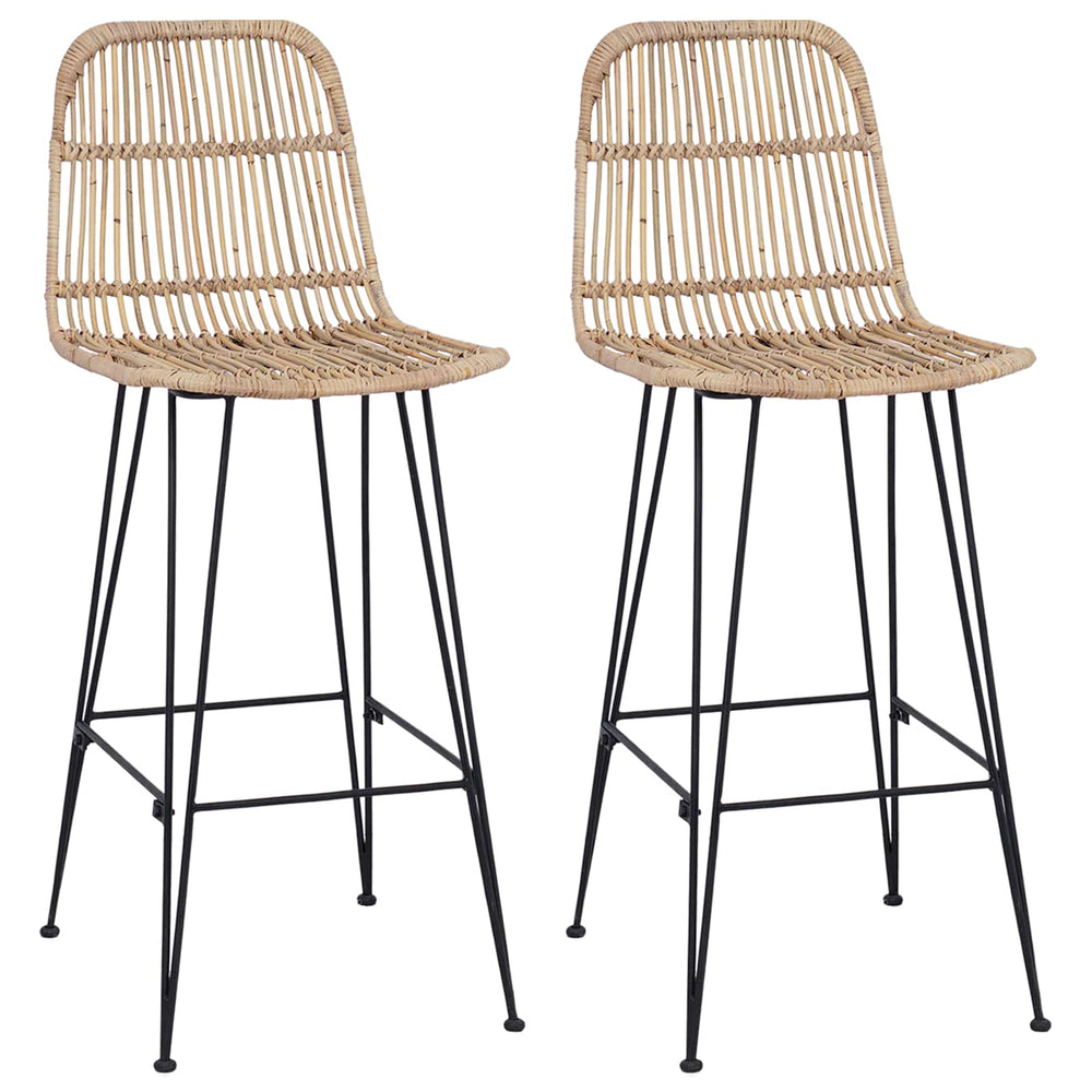 Barhocker 2er Set Natur Rattan Stahl