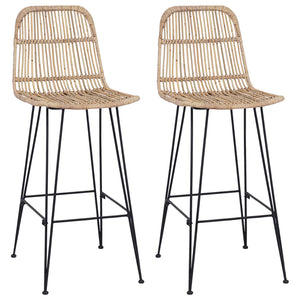 Barhocker 2er Set Natur Rattan Stahl
