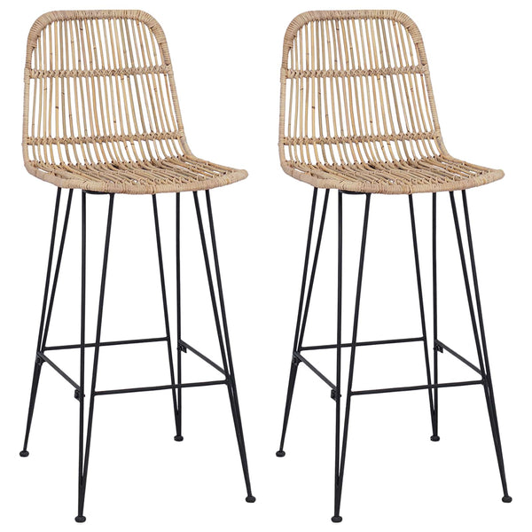Barhocker 2er Set Natur Rattan Stahl