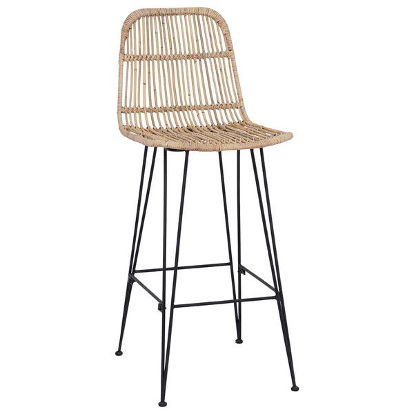 Barhocker 2er Set Natur Rattan Stahl