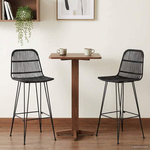 Barhocker 2er Set Schwarz Rattan Stahl