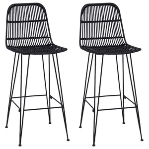 Barhocker 2er Set Schwarz Rattan Stahl