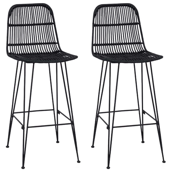 Barhocker 2er Set Schwarz Rattan Stahl