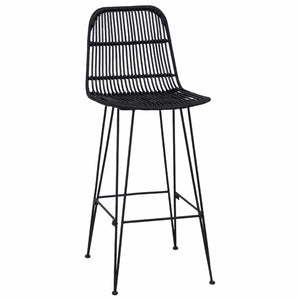 Barhocker 2er Set Schwarz Rattan Stahl