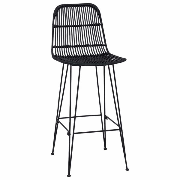 Barhocker 2er Set Schwarz Rattan Stahl