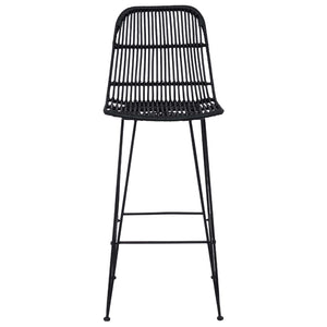 Barhocker 2er Set Schwarz Rattan Stahl