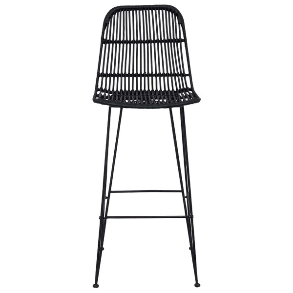 Barhocker 2er Set Schwarz Rattan Stahl