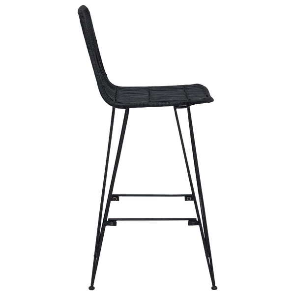 Barhocker 2er Set Schwarz Rattan Stahl