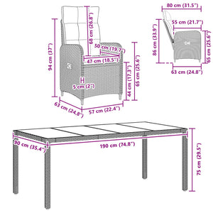 9-teiliges Outdoor-Esstisch-Set