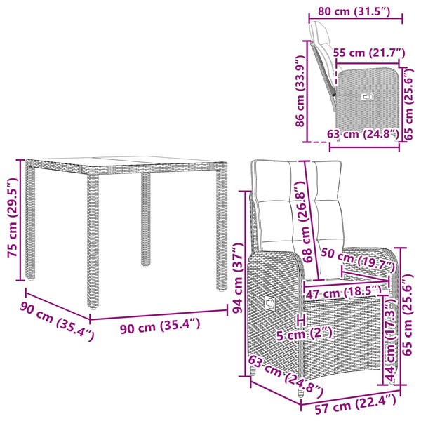 Outdoor Tisch Set mit Kissen, 5-teilig