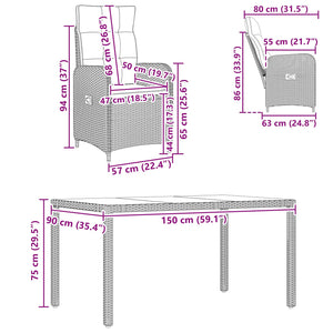Outdoor Tisch Set mit Kissen, Beige/Cremeweiß, 7-teilig