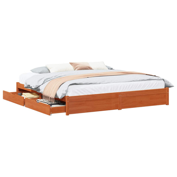 Bettrahmen 180x200 cm Kiefer Massivholz Wachsbraun