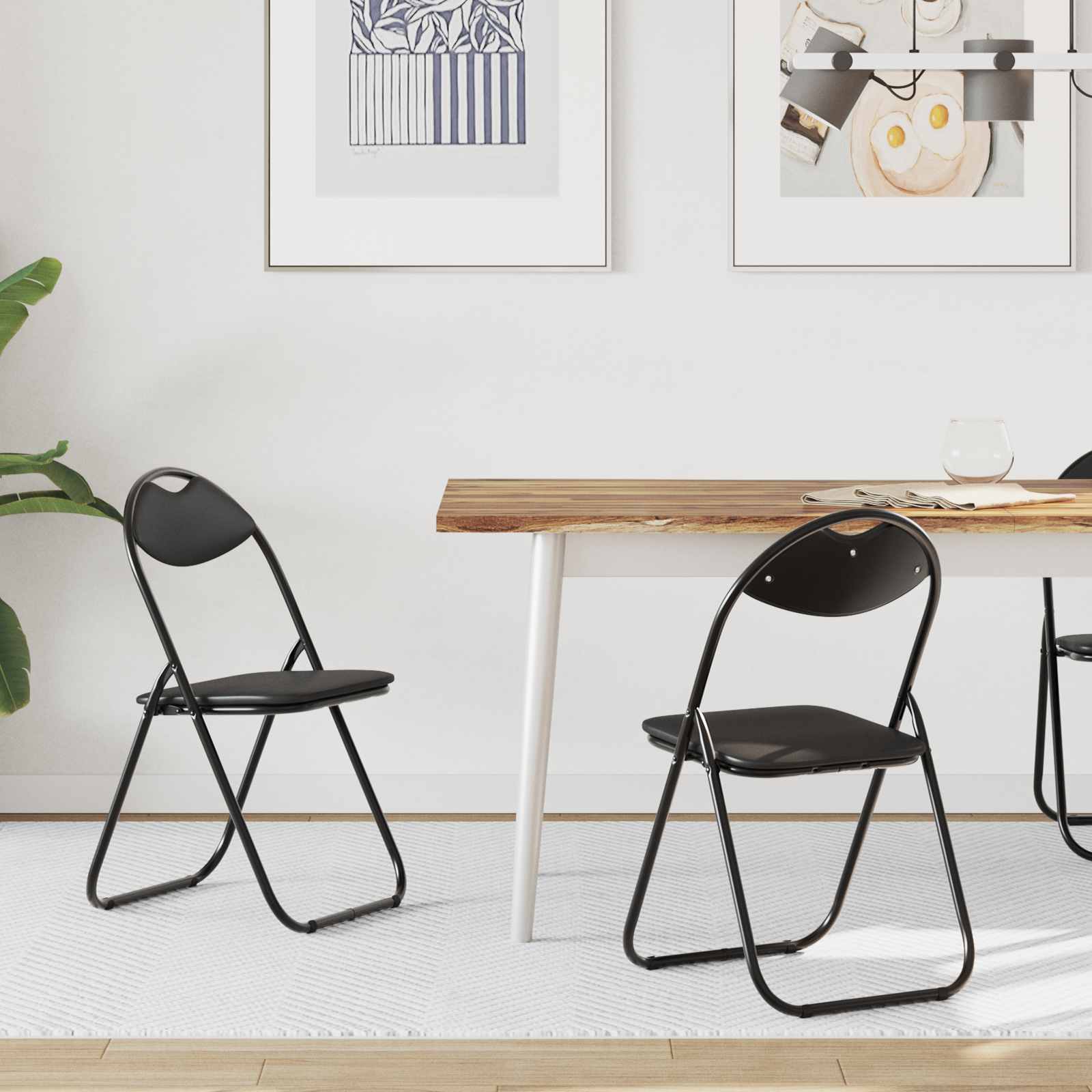 Klappstuhl 2er Set Kunstleder Schwarz