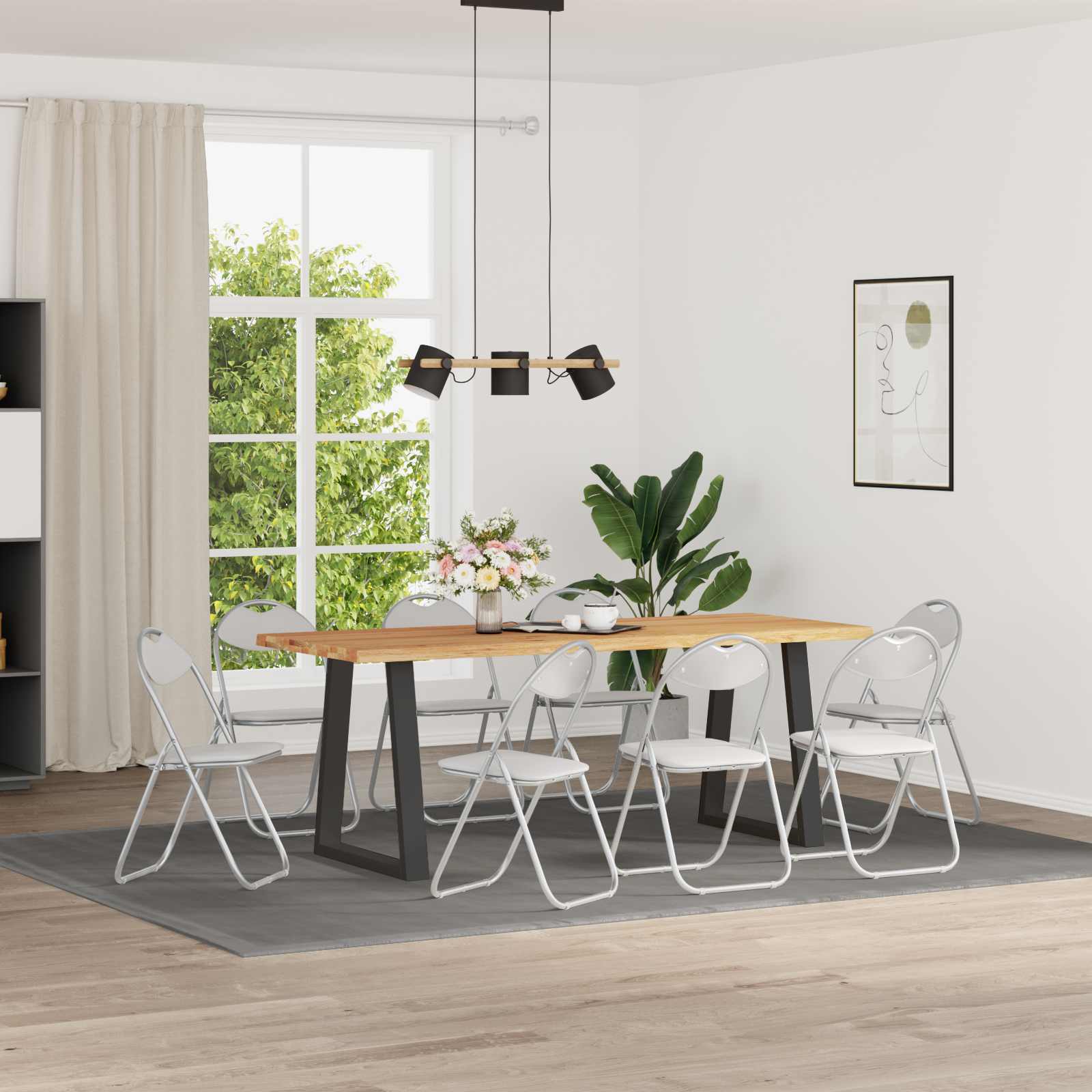 Klappstuhl 8er Set Weiß/Grau Kunstleder