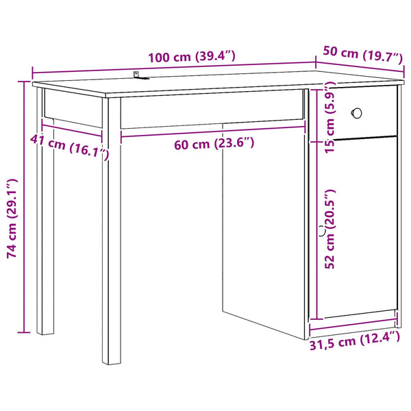 Schreibtisch Kiefer Massivholz 100x50 cm Wachsbraun