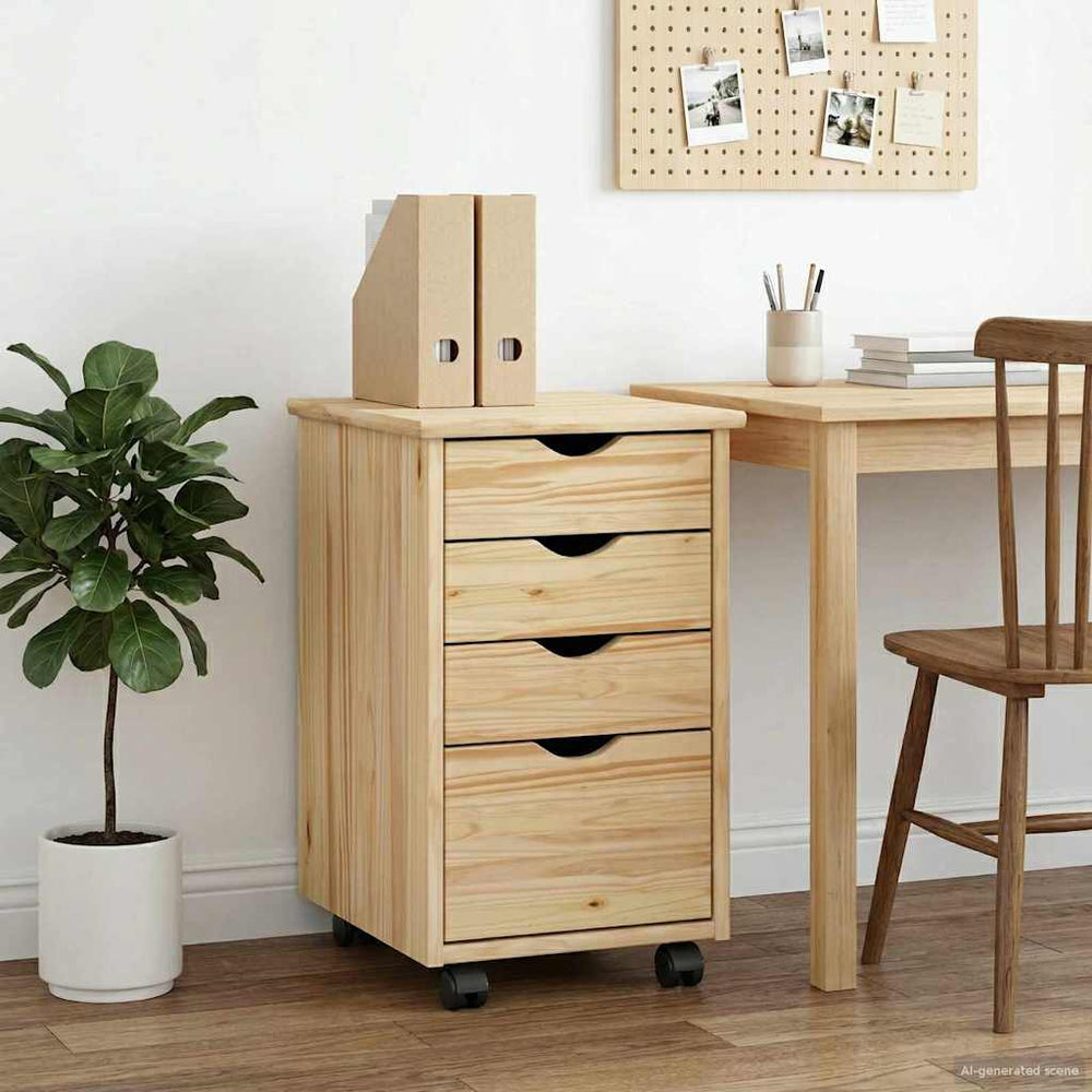 vidaXL Rolling Cabinet with Wheels Brown 34 x 39 x 56 cm Solid Pine Wood