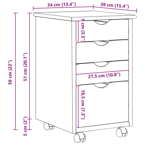 Rollschrank Kiefer Braun 34x39x56cm
