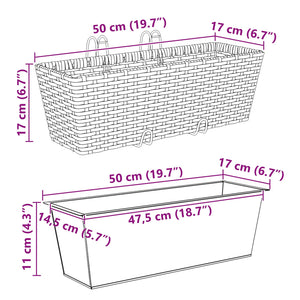 Balkon Pflanzkästen Schwarz 50 cm, 2er Set