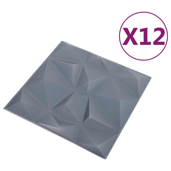3D Wandpaneele Diamant Grau 50x50cm (12er Set)