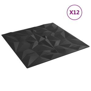 Schwarze Wandpaneele 3D 50x50cm, 12 Stk.