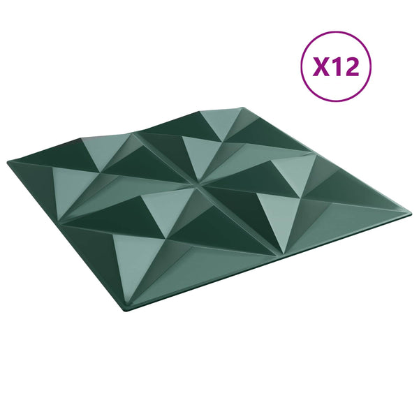 3D Wandpaneele Origami Grün, 12 Stück