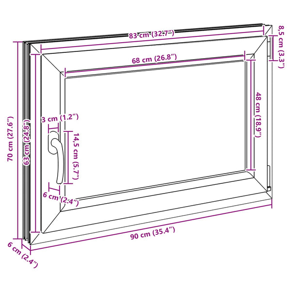 Kellerfenster PVC 90x70 cm Weiß
