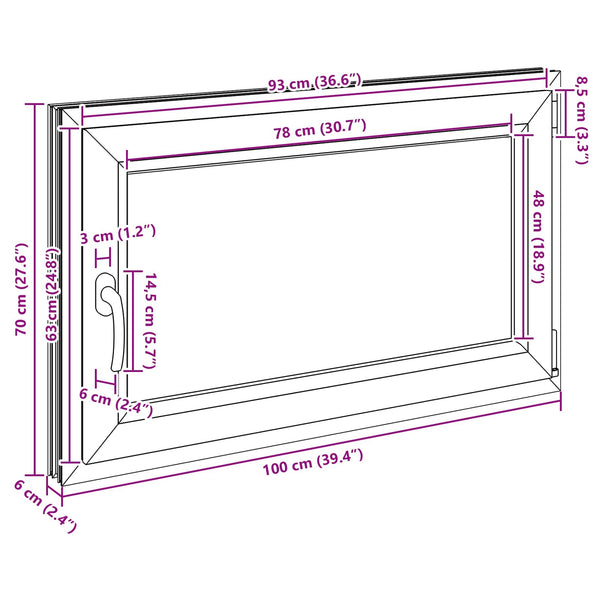 Kellerfenster PVC Weiß 100x70 cm