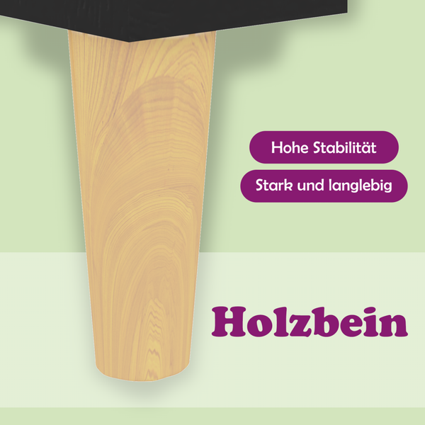 Schwarzer Nachttisch mit Holzbeinen