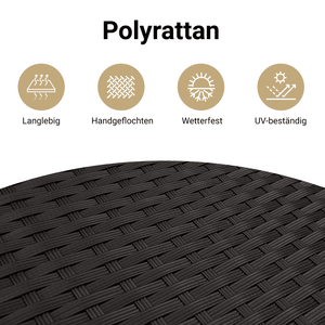 3-tlg Bistro Set Schwarz Poly Rattan Akazienholz
