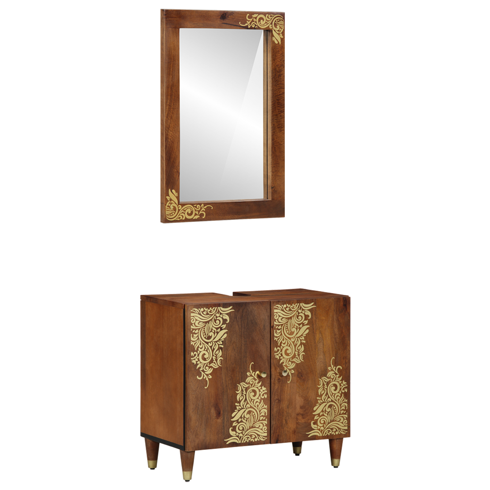 Badezimmerschrank Set Honigbraun Mango 2er