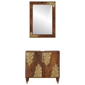 Badezimmerschrank Set Honigbraun Mango 2er