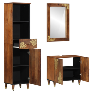 Badezimmerschrank Set Honigbraun Mango 3-teilig