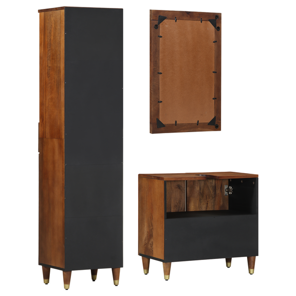 Badezimmerschrank Set Honigbraun Mango 3-teilig