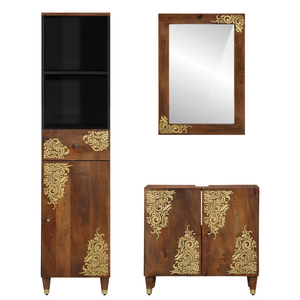 Badezimmerschrank Set Honigbraun Mango 3-teilig