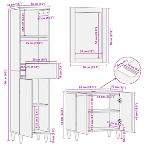 Badezimmerschrank Set Honigbraun Mango 3-teilig