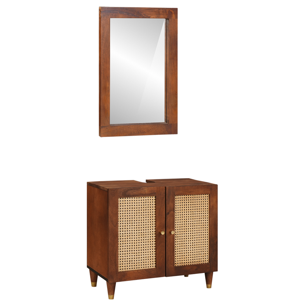vidaXL Meuble de salle de bain 2 pcs Noir et or Bois de manguier massif