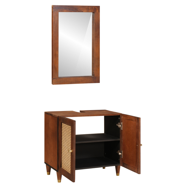 Badezimmerschrank Set Schwarz Gold Mango Massivholz