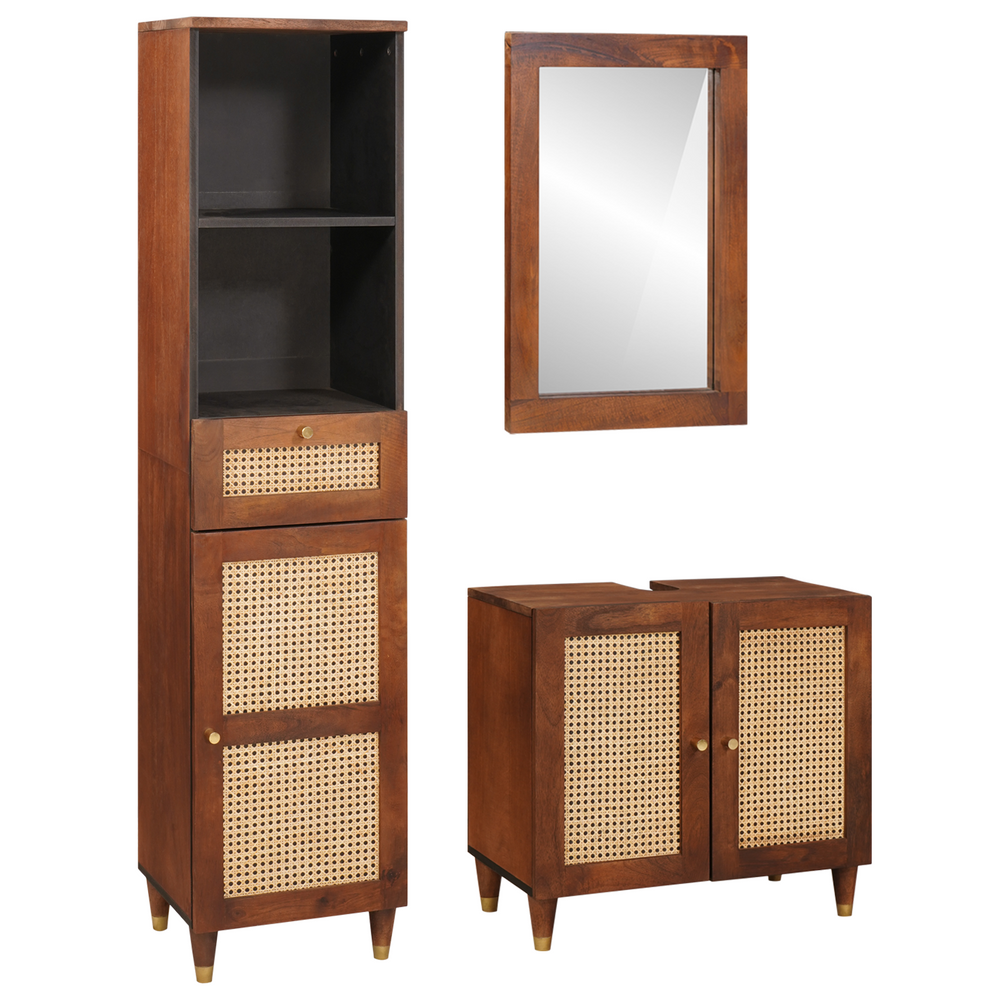 vidaXL Meuble de salle de bain 3 pcs Bois de manguier massif Marron et noir
