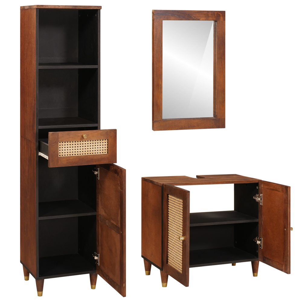 vidaXL Meuble de salle de bain 3 pcs Bois de manguier massif Marron et noir