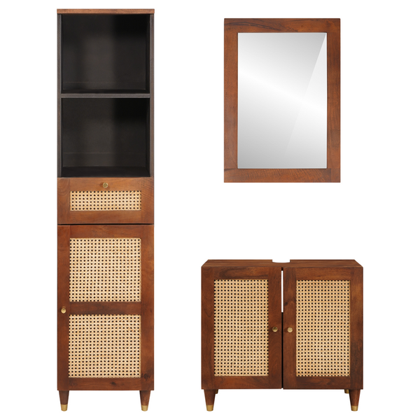 Badezimmerschrank Set 3-teilig Mango Massivholz