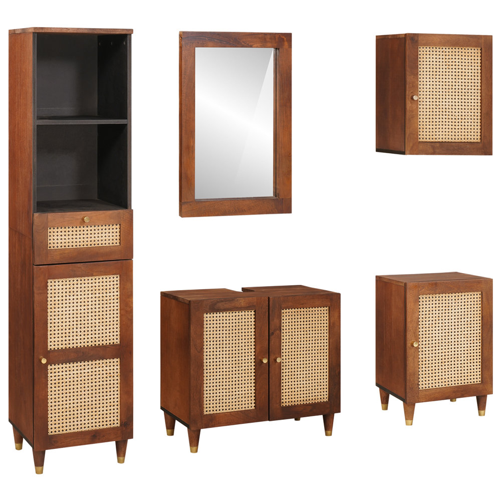 vidaXL Meuble de salle de bain 5 pcs marron et noir Bois de manguier massif