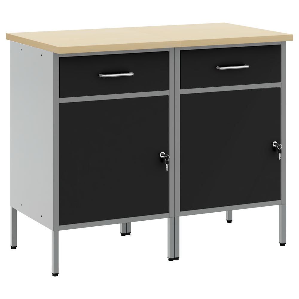 Werkbank mit Schubladen, 2er-Set, Schwarz/Grau, 100 cm